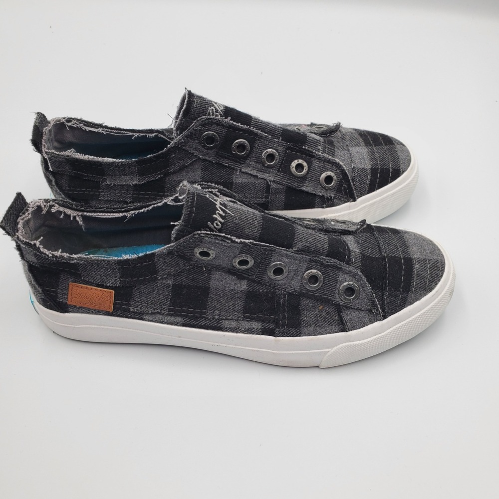 Blowfish Malibu Marley Black Grey Buffalo Plaid Slip On Sneakers ZS0011 Size 7.5